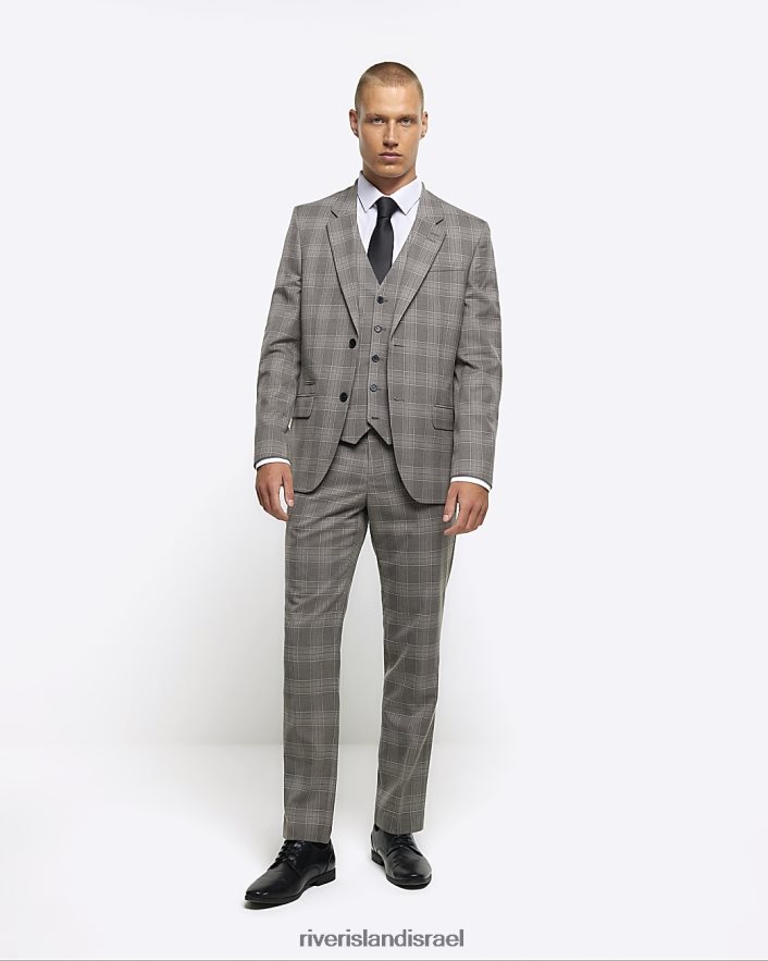 לבוש River Island ז'קט חליפת צ'ק בגזרה דקיקה אפור גברים BDZ4085741