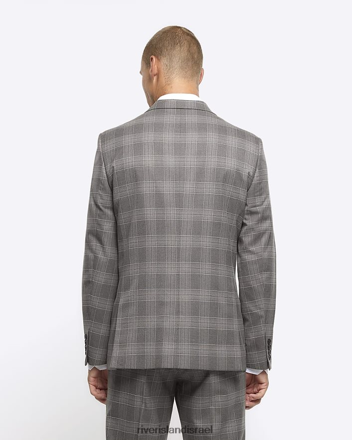 לבוש River Island ז'קט חליפת צ'ק בגזרה דקיקה אפור גברים BDZ4085741