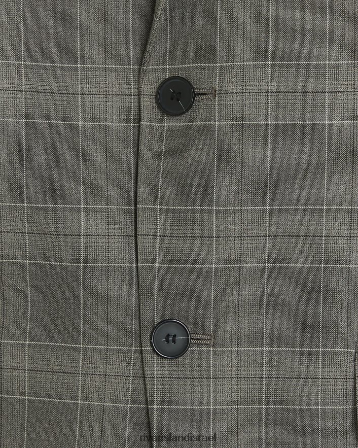 לבוש River Island ז'קט חליפת צ'ק בגזרה דקיקה אפור גברים BDZ4085741