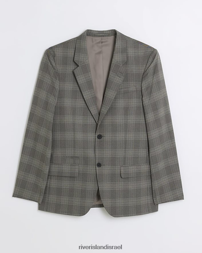 לבוש River Island ז'קט חליפת צ'ק בגזרה דקיקה אפור גברים BDZ4085741