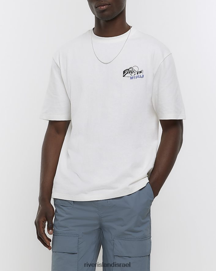 לבוש River Island חולצת טריקו גרפית יפנית בכושר רגיל לבן גברים BDZ4085756