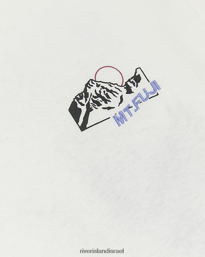 לבוש River Island חולצת טריקו גרפית יפנית בכושר רגיל לבן גברים BDZ4085756