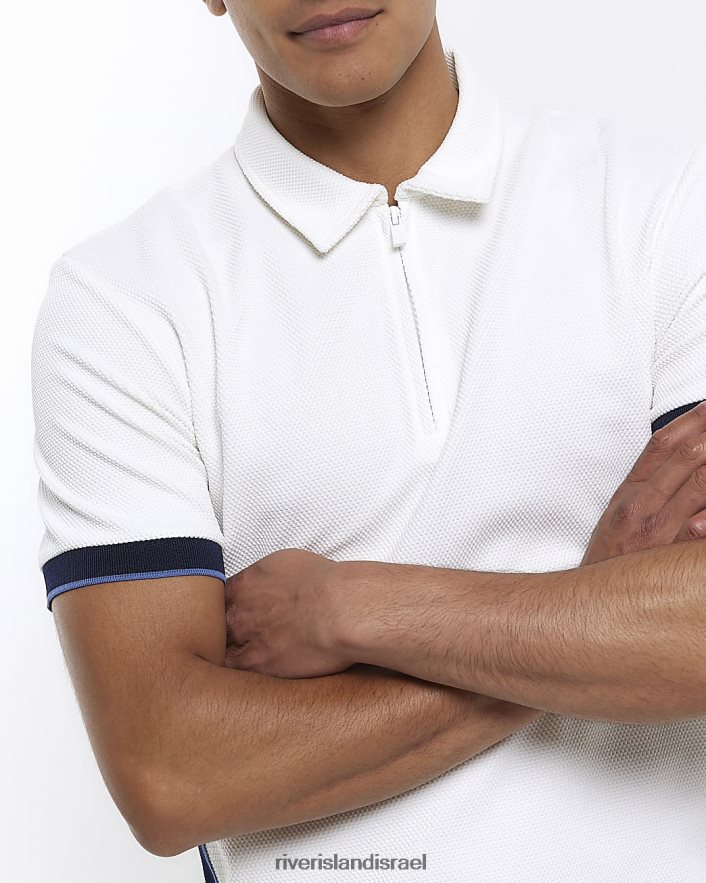 לבוש River Island חולצת פולו מודבקת בגזרה דקיקה לבן גברים BDZ4085757