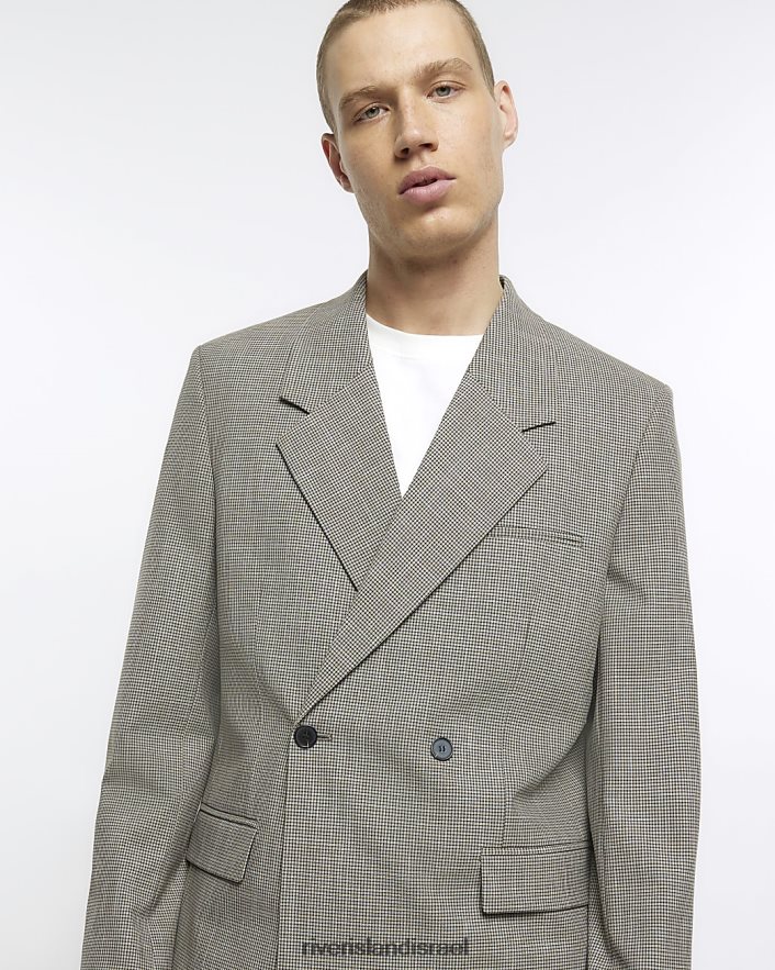 לבוש River Island בלייזר ג'ינג'ם בכושר רגיל בז' גברים BDZ4085758