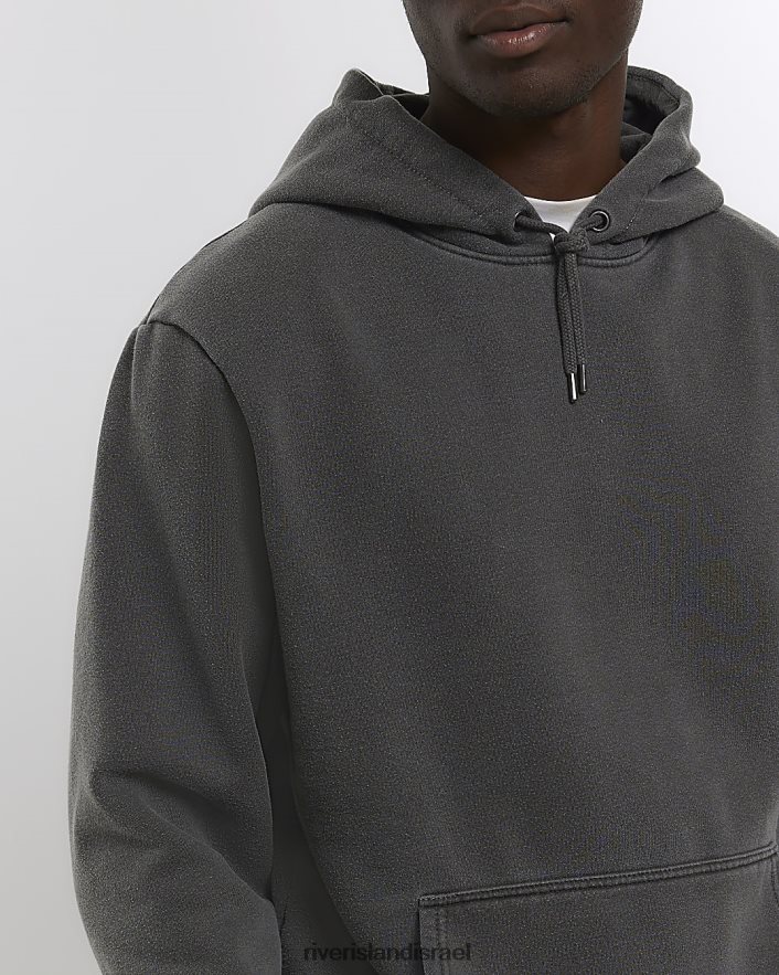 לבוש River Island קפוצ'ון בכושר רגיל אפור שטוף גברים BDZ4085762