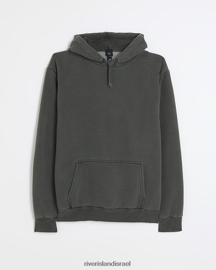 לבוש River Island קפוצ'ון בכושר רגיל אפור שטוף גברים BDZ4085762