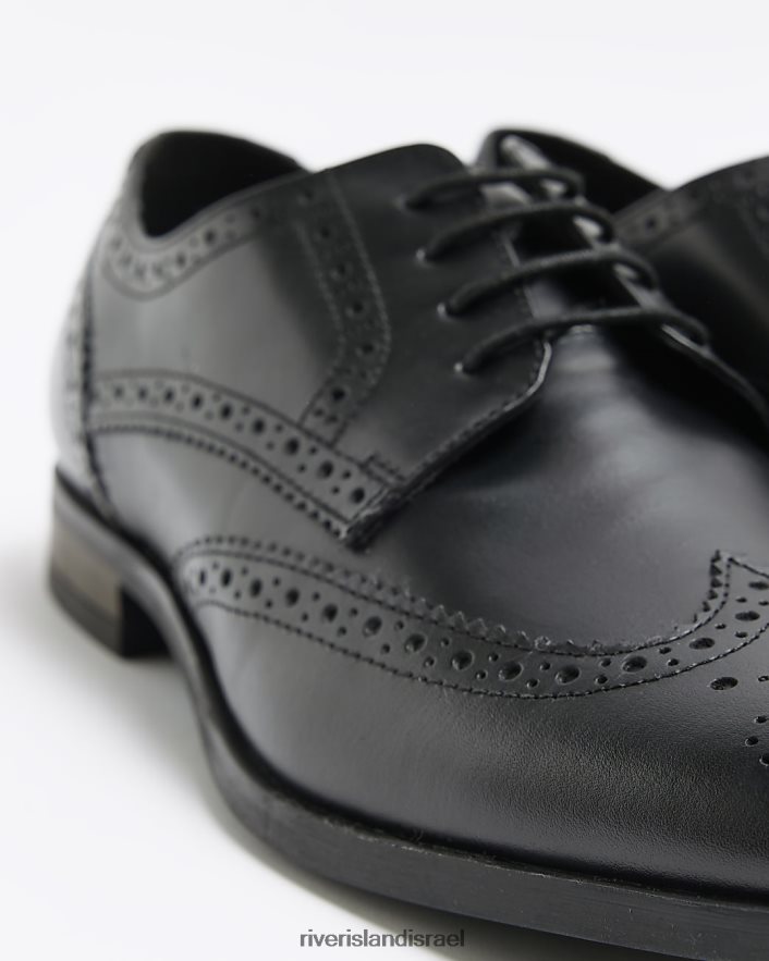 הַנעָלָה River Island נעלי דרבי שרוכים מעור שָׁחוֹר גברים BDZ4085764