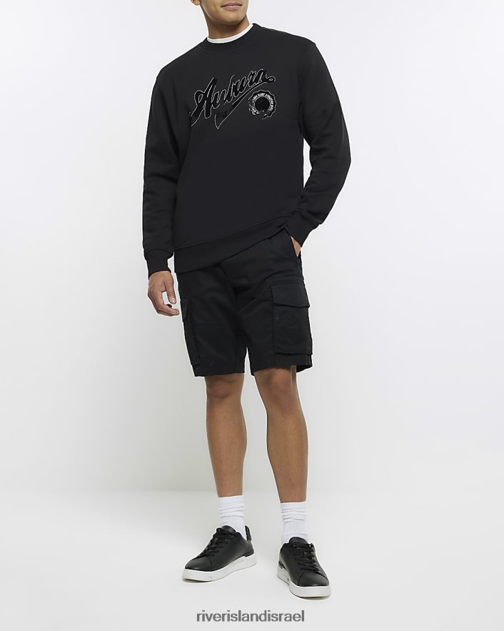 לבוש River Island סווטשירט רקום בכושר רגיל שָׁחוֹר גברים BDZ4085771