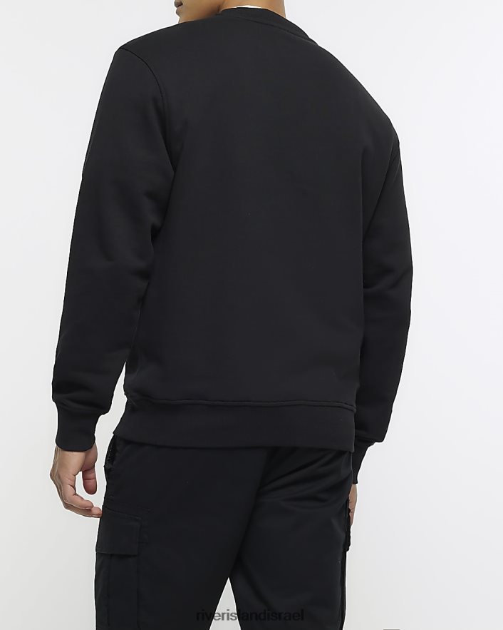 לבוש River Island סווטשירט רקום בכושר רגיל שָׁחוֹר גברים BDZ4085771
