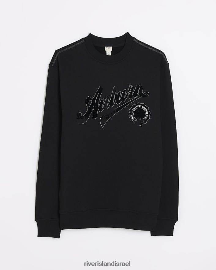 לבוש River Island סווטשירט רקום בכושר רגיל שָׁחוֹר גברים BDZ4085771