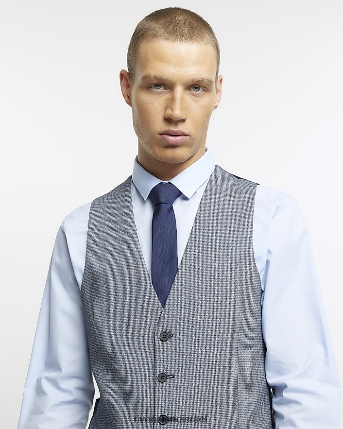 לבוש River Island חזיית שיניים בגזרה רזה כְּחוֹל גברים BDZ4085782