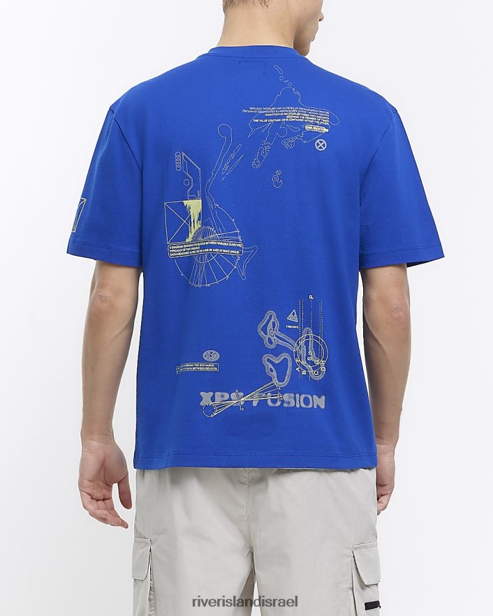 לבוש River Island חולצת טריקו עם הדפס גרפי בהתאמה רגילה כְּחוֹל גברים BDZ4085791