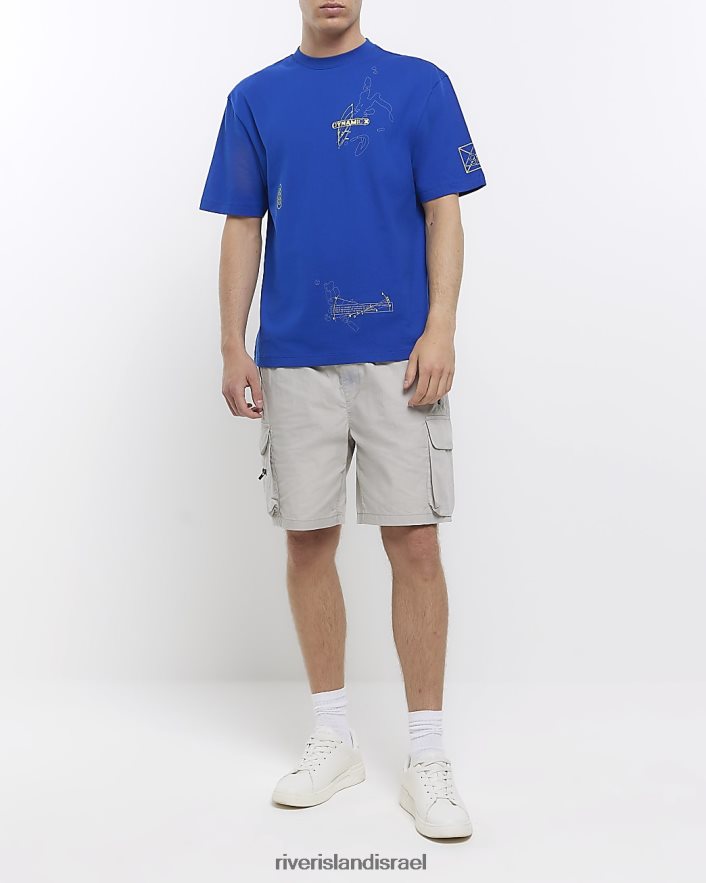 לבוש River Island חולצת טריקו עם הדפס גרפי בהתאמה רגילה כְּחוֹל גברים BDZ4085791