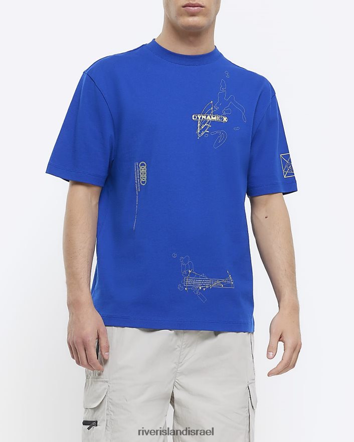 לבוש River Island חולצת טריקו עם הדפס גרפי בהתאמה רגילה כְּחוֹל גברים BDZ4085791