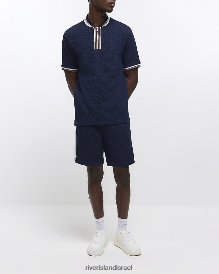 לבוש River Island חולצת פולו מודבקת בגזרה דקיקה חיל הים גברים BDZ4085798