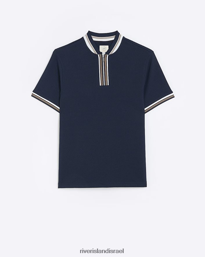 לבוש River Island חולצת פולו מודבקת בגזרה דקיקה חיל הים גברים BDZ4085798
