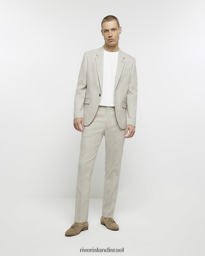 לבוש River Island מכנסיים חליפת צ'ק בגזרה דקיקה אֶבֶן גברים BDZ4085799