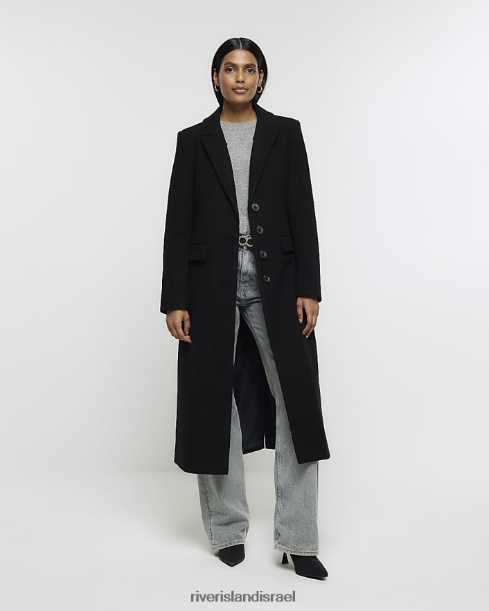 לבוש River Island מעיל ארוך עם צווארון פרווה מלאכותית שָׁחוֹר נשים BDZ40857