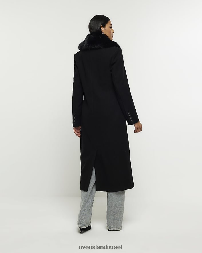 לבוש River Island מעיל ארוך עם צווארון פרווה מלאכותית שָׁחוֹר נשים BDZ40857
