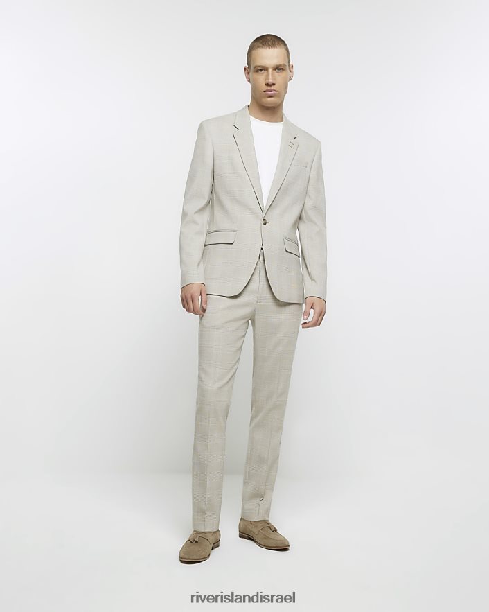 לבוש River Island ז'קט חליפת צ'ק בגזרה דקיקה אֶבֶן גברים BDZ4085801