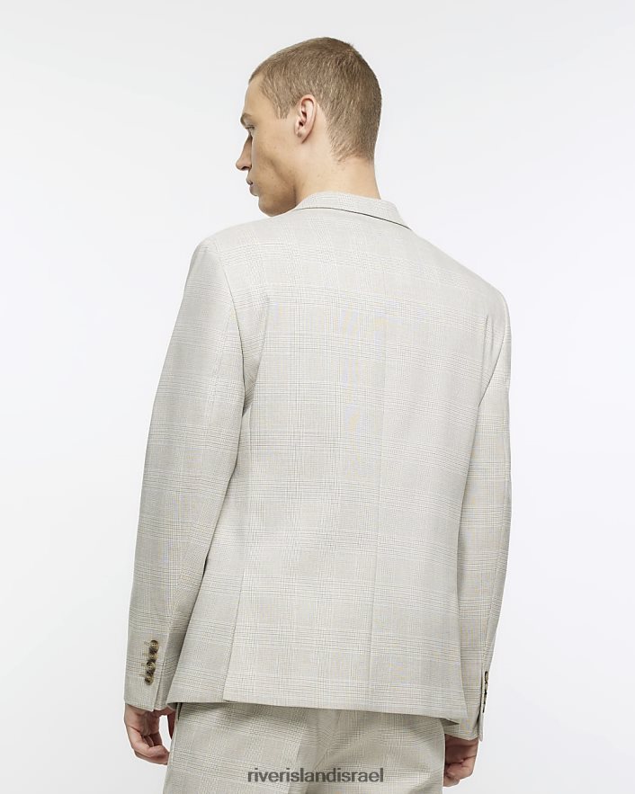 לבוש River Island ז'קט חליפת צ'ק בגזרה דקיקה אֶבֶן גברים BDZ4085801