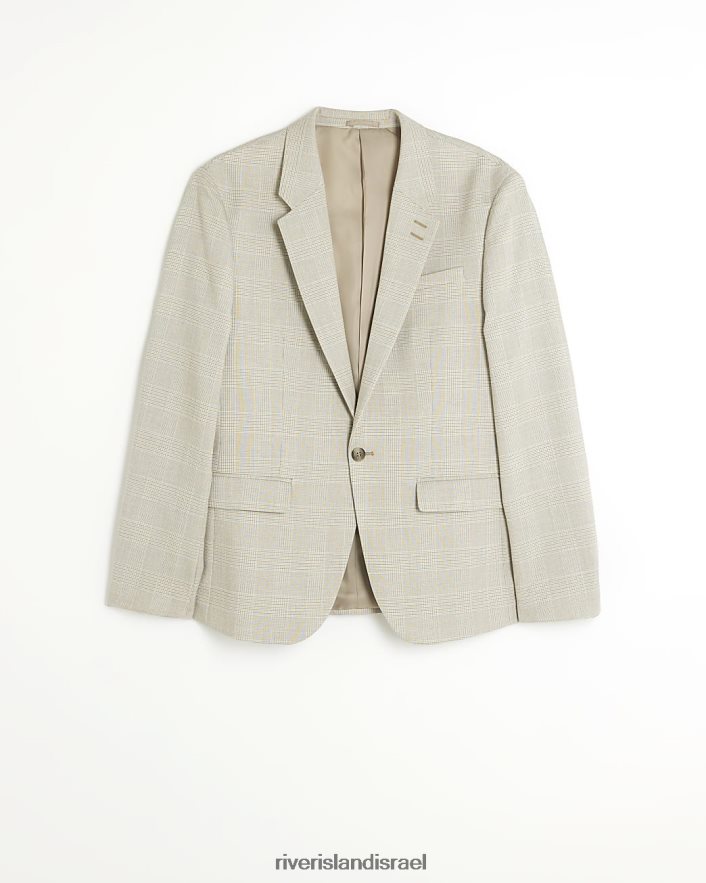 לבוש River Island ז'קט חליפת צ'ק בגזרה דקיקה אֶבֶן גברים BDZ4085801