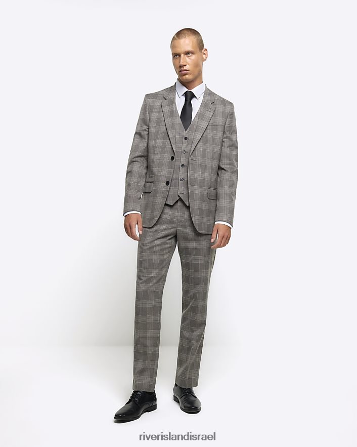 לבוש River Island חזייה משובצת בגזרה דקיקה אפור גברים BDZ4085823