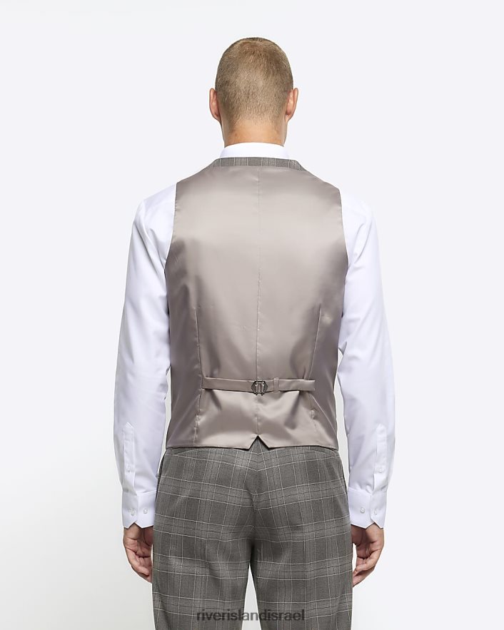 לבוש River Island חזייה משובצת בגזרה דקיקה אפור גברים BDZ4085823