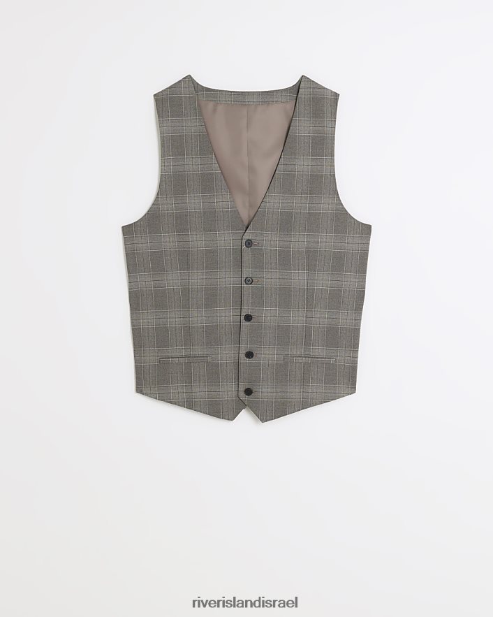 לבוש River Island חזייה משובצת בגזרה דקיקה אפור גברים BDZ4085823