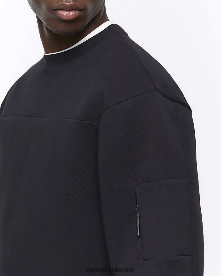לבוש River Island סווטשירט שימושי ניאופרן בכושר רגיל שָׁחוֹר גברים BDZ4085825