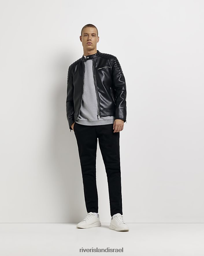 לבוש River Island מעיל רייסר מעור מלאכותי שָׁחוֹר גברים BDZ4085827
