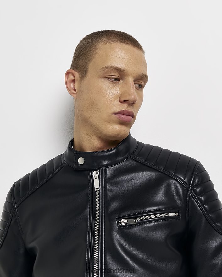 לבוש River Island מעיל רייסר מעור מלאכותי שָׁחוֹר גברים BDZ4085827
