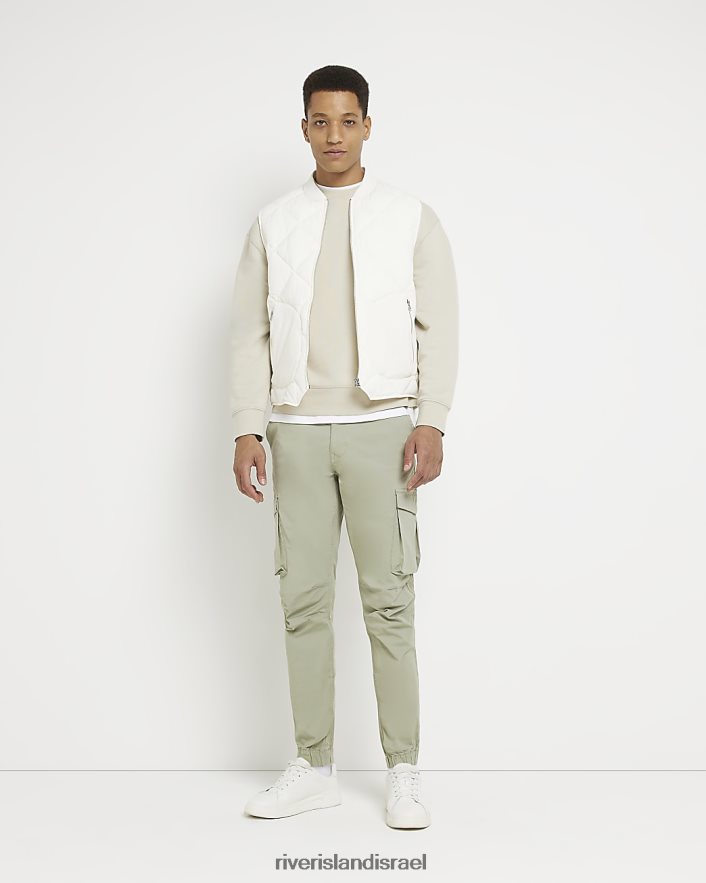 לבוש River Island תפר יהלום בהתאמה רגילה עם רוכסן לבן גברים BDZ4085834