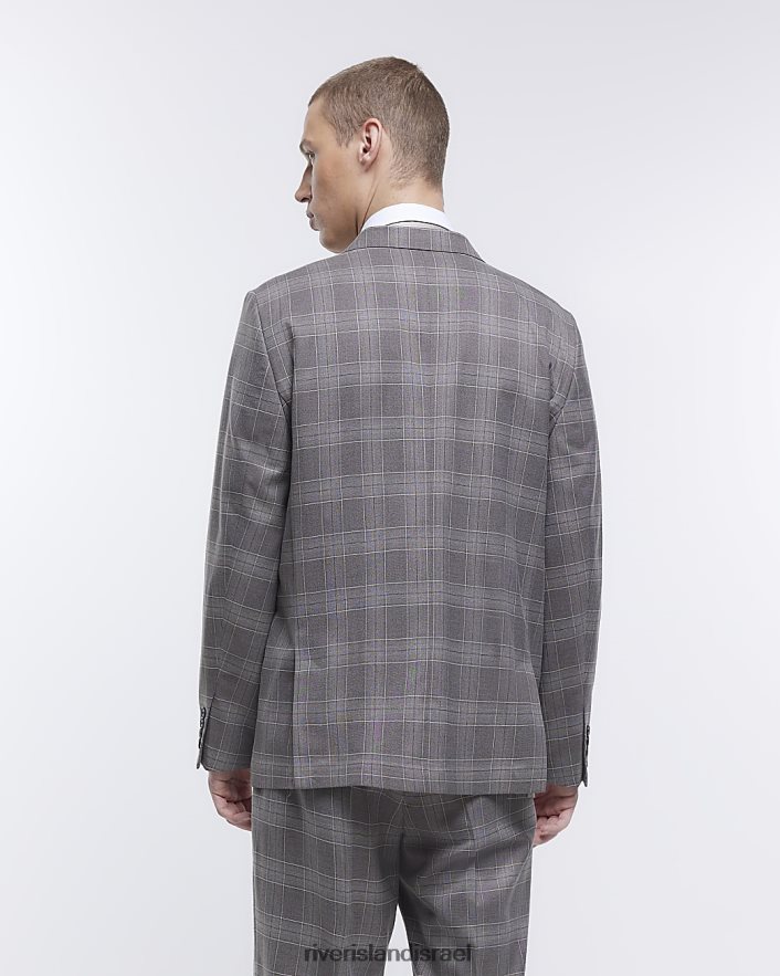 לבוש River Island ז'קט חליפת צ'ק בגזרה דקיקה אפור גברים BDZ4085841