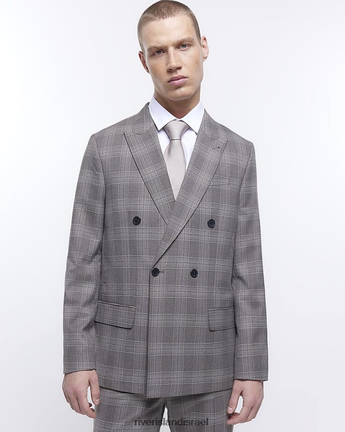 לבוש River Island ז'קט חליפת צ'ק בגזרה דקיקה אפור גברים BDZ4085841