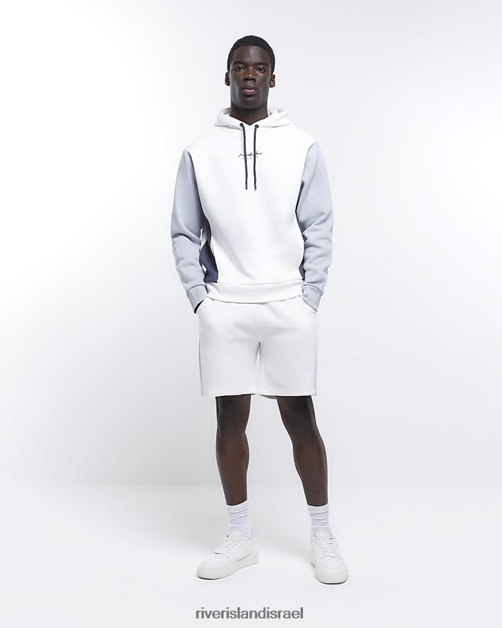 לבוש River Island קפוצ'ון בלוק צבעוני בהתאמה רגילה לבן גברים BDZ4085844