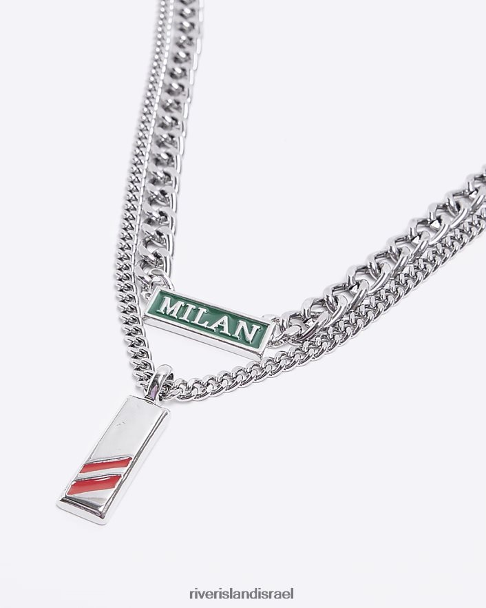 אביזרים River Island שרשרת רב שורות מילאן צבעונית כסף גברים BDZ4085845