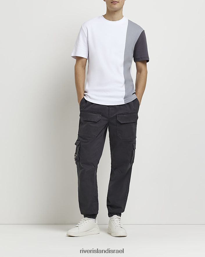 לבוש River Island חולצת טריקו בלוק צבעוני בגזרה דקיקה אפור גברים BDZ4085849