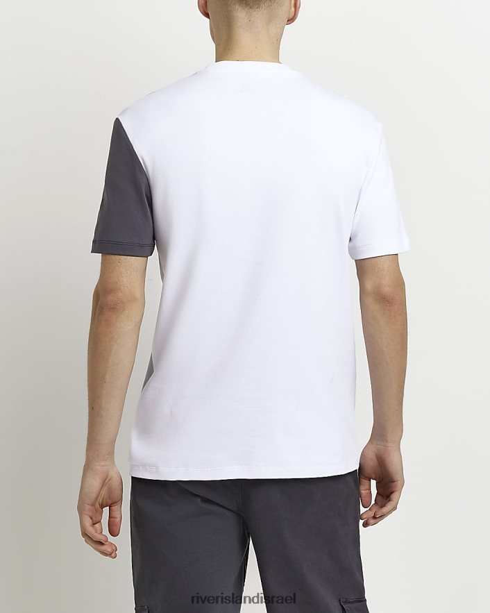 לבוש River Island חולצת טריקו בלוק צבעוני בגזרה דקיקה אפור גברים BDZ4085849