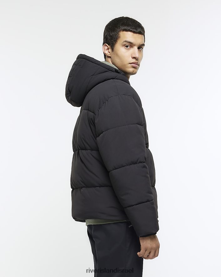 לבוש River Island ז'קט נפוח עם קפוצ'ון שָׁחוֹר גברים BDZ4085855