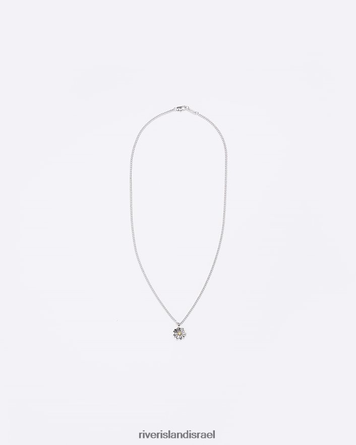 אביזרים River Island שרשרת פרחים צבעונית כסף גברים BDZ4085864
