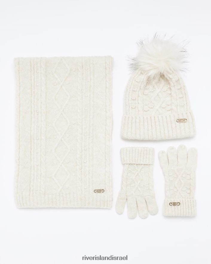 אביזרים River Island סט מתנה לכובע סרוג בכבלים בז' נשים BDZ408586