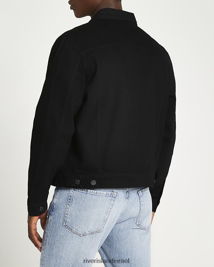 לבוש River Island ז'קט ג'ינס קלאסי בהתאמה רגילה שָׁחוֹר גברים BDZ4085872