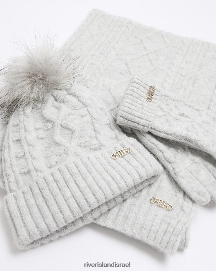 אביזרים River Island סט מתנה לכובע סרוג בכבלים אפור נשים BDZ408587