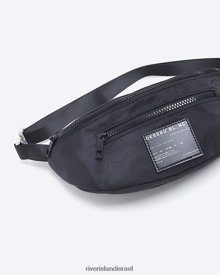 אביזרים River Island תיק צלב גוף עם רוכסן כפול ניילון שָׁחוֹר גברים BDZ4085882