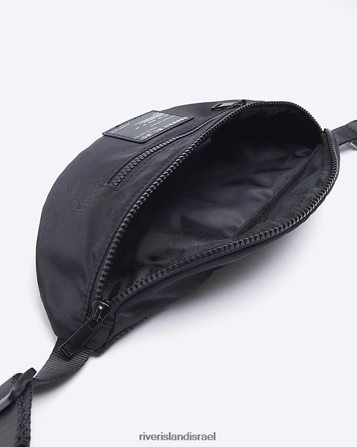 אביזרים River Island תיק צלב גוף עם רוכסן כפול ניילון שָׁחוֹר גברים BDZ4085882