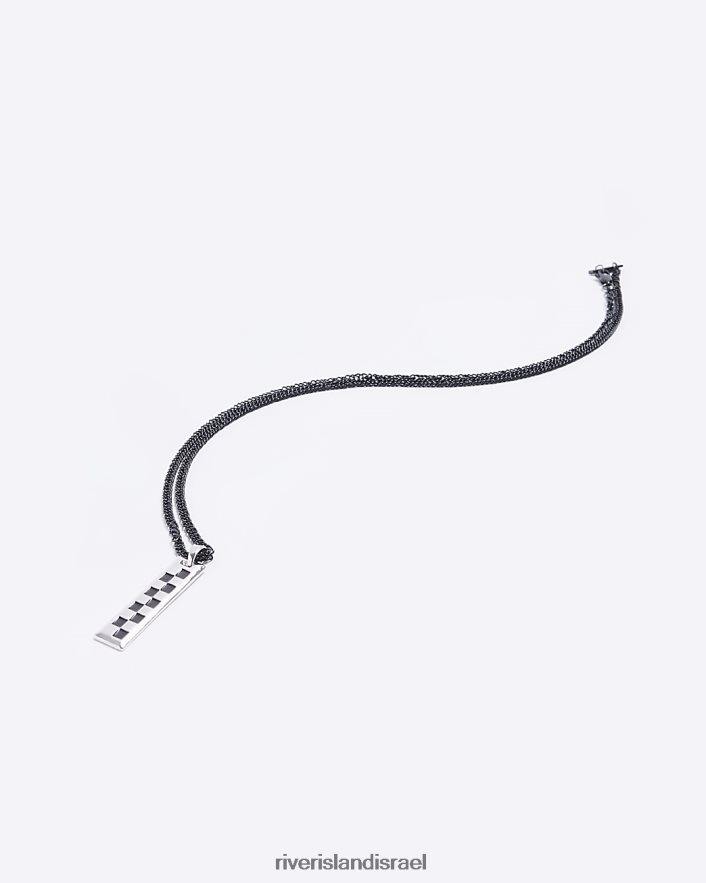אביזרים River Island שרשרת תליון בדוק שָׁחוֹר גברים BDZ4085889