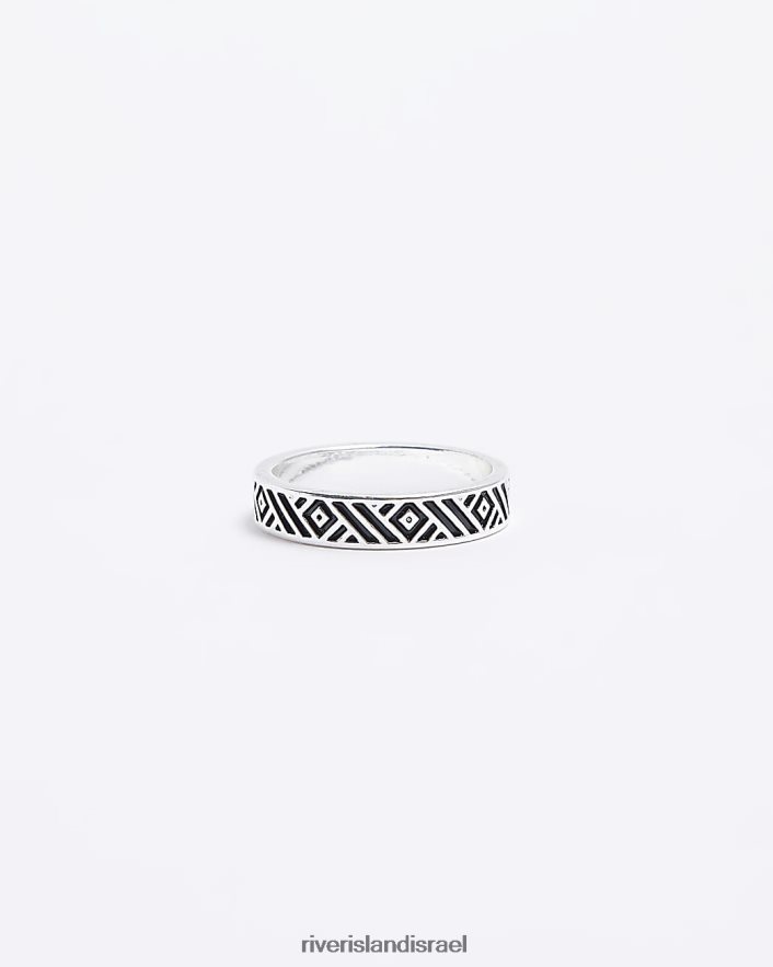 אביזרים River Island טבעת להקה חריטה בצבע כסף גברים BDZ4085892