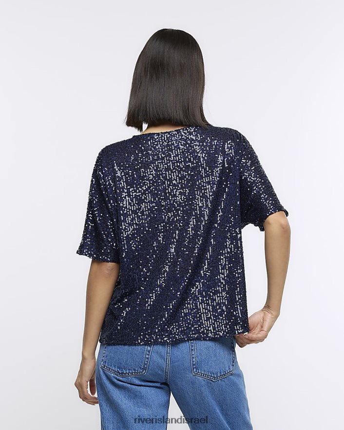 לבוש River Island חולצת טי נצנצים חיל הים נשים BDZ408589