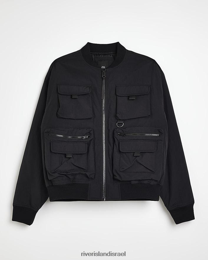 לבוש River Island ז'קט רב כיסים בכושר רגיל שָׁחוֹר גברים BDZ4085909